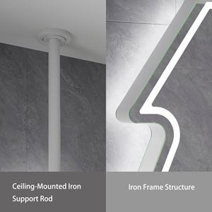 Miroir de salle de bain irrégulier intelligent à LED avec éclairage frontal personnalisé, cadre métallique suspendu au <span class=keywords><strong>plafond</strong></span>, 3 couleurs, éclairage à intensité variable - Product Image 6