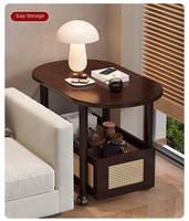 Table basse ovale mobile moderne en bambou avec rangement, table d'appoint roulante, durable, écologique, pour salon, chambre, bureau, thé