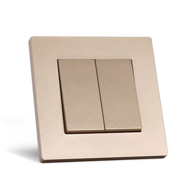 EU Standard Luxury Light Switches and Sockets 2 Gang 1 Way 2 Way Decorative PC Plate Electrical Push Button Light Switch