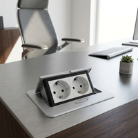 Prise de bureau escamotable T146 norme UE 13A à 2 prises, en laiton, encastrée pour tables de conférence de bureau