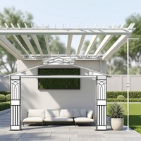 Pergola moderne en alliage d'aluminium motorisée à toit à pignon pour patio extérieur, jardin, cour arrière avec canapé modulaire