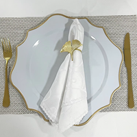 Assiette de présentation en plastique classique de luxe avec bordure dorée blanche - Assiettes élégantes pour mariage et fête 100 pièces Motif personnalisé pour la décoration de la maison