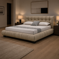 Lit Moderne Minimaliste en Cuir Véritable avec Revêtement en Cuir, Pieds en Bois Massif et Acier Carbone, Fonctionnalités de Rangement Extensibles - OEM/ODM