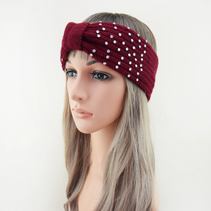 Diadema de Pelo Tejida a Mano con Lazo de Diamantes Blancos, de Lana Cálida y Gruesa, para <span class=keywords><strong>Mujer</strong></span>, Otoño e Invierno - Product Image 4