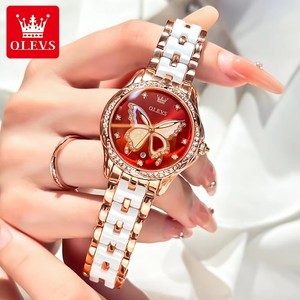 OLEVS 5610 우아한 여성용 시계 럭셔리 로즈 골드 세라믹 다이아몬드 일본 무브먼트 여성용 팔찌 쿼츠 시계 선물 - Product Image 5