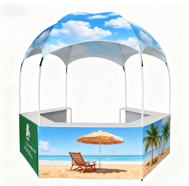 CUSTOM Printed Outdoor Collapsible Kiosk Dome Booth Display Tent 3*3*2.6M White Powder Coated Steel