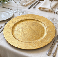 Assiette de présentation ronde en plastique dorée à motifs floraux, décorative, pour la décoration de table de mariage ou de banquet