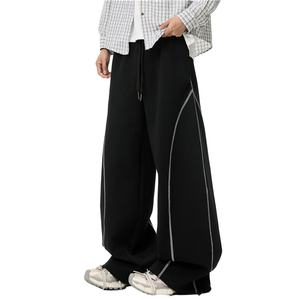 Men’s Wide Leg Pants Loose Fit Casual Street wear <b>Trousers</b> with Contrast Stitching Drawstring Waist Wholesale Custom Apparall - Product Image 5