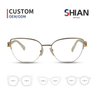 Montura de Gafas Ópticas de Ojo de Gato de Lujo para Mujer, Diseño Ligero con Lentes Anti-Luz Azul SHIAN SAO46 para Protección de Miopía