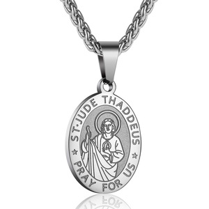Collier pendentif en acier inoxydable à double face, médaillon portrait, croix, best-seller en gros, pour hommes et femmes - Product Image 6