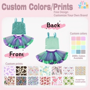 Hauts à sequins personnalisés pour enfants et tout-petits avec jupe tutu colorée, tenues d'anniversaire pour filles, costumes de fête, vêtements pour enfants en gros - Product Image 3