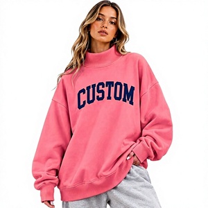 Trending Women's Oversized Drop Shoulder Winter/Autumn Fleece <b>Pink</b> Color Mock Neck <b>Sweatshirt</b> with Customized Logo Design Colors - Product Image 1