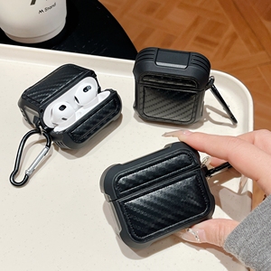 Étui en cuir Texture fibre de carbone pour Apple Airpods 1 2 3 <span class=keywords><strong>Pro</strong></span> 2 boîte de charge pour écouteurs sans fil - Product Image 1