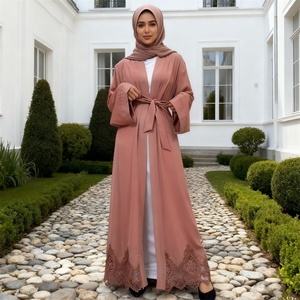 9.9 Smooth Nida Loose Sleeve Pretty Lace Bottom Elegant Cardigan New Arrival Design New Muslim Islamic Abaya 1947# - Product Image 6