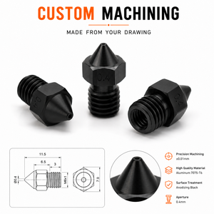 Buse d'imprimante 3D en aluminium noir anodisé usiné CNC, 0,4 mm, tête d'impression MK8, taille personnalisée, filetage sur mesure, accepte les dessins - Product Image 1
