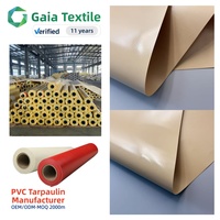 Tissu de bâche en PVC imperméable enduit de PVC, épaisseur personnalisée, résistant à l'abrasion, beige, 650G 1000D, pour tente