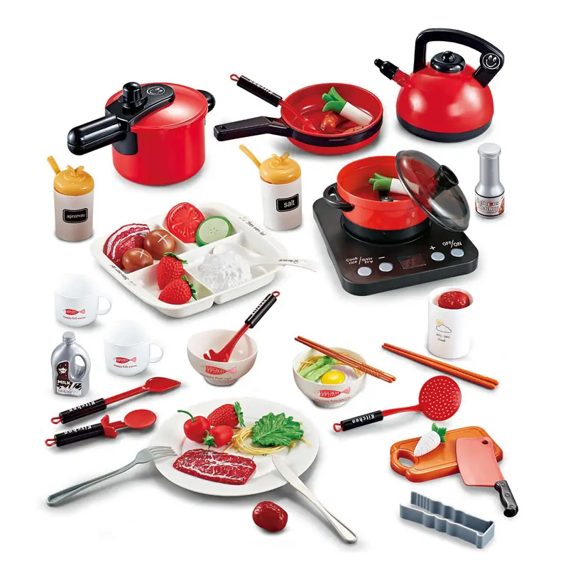 Ensemble de jeu de cuisine électrique, 53 pièces, jouets de cuisine, cuisinière à induction pour enfants, jouets de cuisine