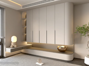 Armario Esquinero Moderno en Forma de L Personalizado con Pared de Vidrio y Madera, Instalación en el Suelo para Almacenamiento en el Dormitorio - Product Image 3