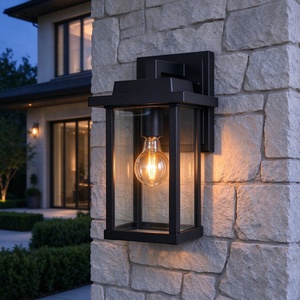 Lampe murale extérieure en aluminium imperméable de style européen moderne, abat-jour en verre, lumière LED noire blanc chaud, à intensité variable, pour usage en jardin - Product Image 4