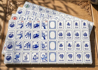 Ensemble de mahjong américain en porcelaine bleue luxueuse avec composants lubrifiés à la main et nappe bleue pour un rembourrage antidérapant et doux