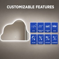 Miroir LED sans cadre en forme de nuage, miroir argenté sans cuivre de 5 mm, miroir mural décoratif rétroéclairé tactile à intensité variable