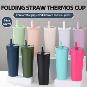 Portable 304 tasse à eau en acier inoxydable transfrontalier nouveau bureau pliant Tube d'aspiration grande taille vide thermique voiture nouvelle boisson - Product Image 3