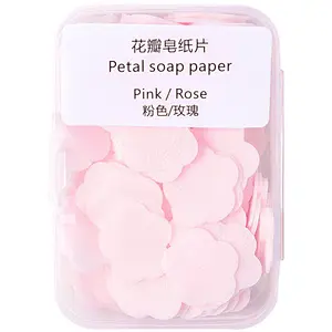Grosir OEM tablet sabun kertas kelopak cuci tangan bunga sekali pakai kemasan kotak portabel untuk bepergian