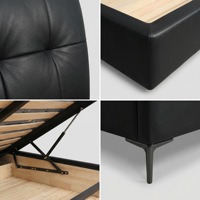 Lit de rangement moderne en cuir véritable rembourré, grand espace de rangement, tête de lit ergonomique, cadre en bois de pin écologique XIYUAN