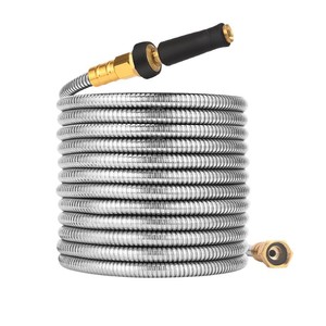 Tuyau de jardin en acier inoxydable de 30 pieds, flexible et haute pression, pour l'arrosage et le lavage de voiture, avec conception à plusieurs buses - Product Image 1