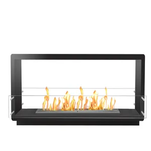 60 inch intelligent ethanol fire indoor outdoor electric double glass firebox ethanol fireplace frame
