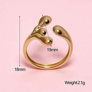 Valentinstag Vintage Hochzeit Verlobung Manschette Gold Doppelherz Edelstahl Versprechen Damen Band Fingerringe - Product Image 2