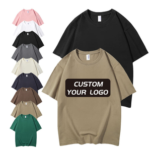 High quality 100% pure cotton blank T-shirt customized oversized short sleeved shoulder down men's round neck T-shirt - Product Image 2