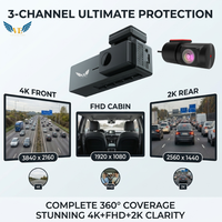 Cámara para Auto VIEVGUARB GT807, Impermeable, Visión Nocturna, Sensor G, Grabación en Bucle, Control por Aplicación, 4K, WiFi, GPS, 3 Canales