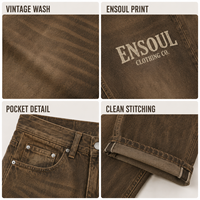 Jean en denim délavé marron sur mesure pour homme, coupe droite ample, 100 % coton, style streetwear vintage imprimé