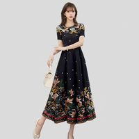 Robe plissée A-line pour femme, style Miyake, prête à être expédiée, haute élasticité, tissée de luxe, imprimé floral, lavable, taille unique