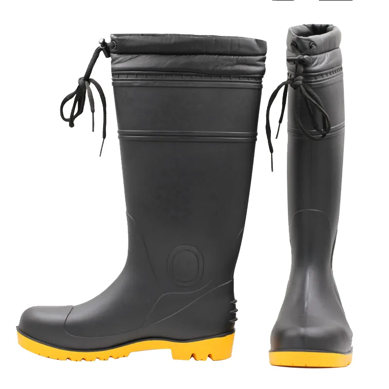 Chinese 20 years PVC rain boots factory produce black pvc gumboots with top cover and lace PVC steel toe boots