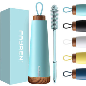 Bouteille d'eau isotherme à double paroi en acier inoxydable, design mince et élégant, couvercle en bois, 500 ml, logo personnalisé, maintien thermique 12-24 heures - Product Image 1