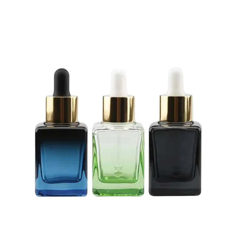 fancy rectangular black glass dropper bottle 30ml 50ml essential/beard oil square glass e liquid bottle