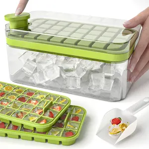 Ice Cube Tray With Lid And Bin 64 Pcs Ice Cubes Molds 2023 Upgraded 1 Button Easy Release Ice Cube Tray Mold