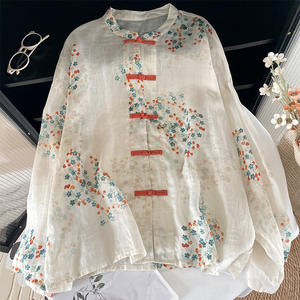 Traje Casual Clásico Ligero para Mujer, Estilo Chino Tradicional, con Estampado de Personajes, Nudos Rojos y Cierre de Botones, para Primavera - Product Image 5