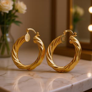 Pendientes de aro trenzados de oro macizo de 18 quilates Lynne Silver para mujer, estilo clásico para uso diario E4440 - Product Image 2