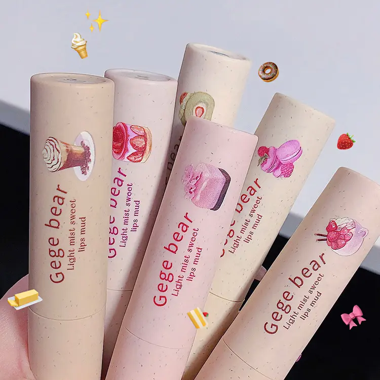 Gege bear Label pribadi Set grosir 6 warna Vegan Nude Lipstick Matte tahan air kosmetik kustom