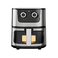 Friteuse à air visible 7L grande capacité, finition acier inoxydable, commande mécanique à double bouton, cuisson sans huile avec fenêtre