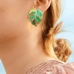 Monki Rakol Jumka Indian Traditional Korean 2020 Funny Green Leaf 14 18k Gold Plated New Christmas Earrings Jewelry