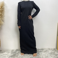 2025 automne hiver couleur unie tissu rayure motif O cou pleine longueur respirant modeste femme musulmane mode pull robe