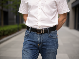 Ceinture en cuir véritable pour homme avec boucle automatique 3,5 cm 125 cm Style décontracté - Product Image 2