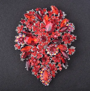 Broche de diamante con diseño de flor de diamantes de imitación grande, broche de cristal, alfileres, accesorios para mujer, broches de boda a la moda