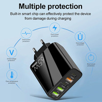 Colokan AS/EU/UK Pengisi Daya Cepat 65W PD20W+QC3.0 3 Port USB + 2 Port Tipe-C dengan Proteksi OTP/OVP untuk Ponsel & Tablet