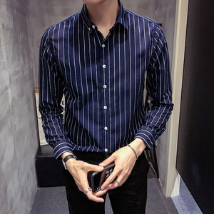 Nuova Camicia Casual da Uomo a Maniche Lunghe per Primavera e Autunno, Stile Coreano, per Ufficio e Business, a Righe, Slim Fit, Antipiega in Twill - Product Image 4