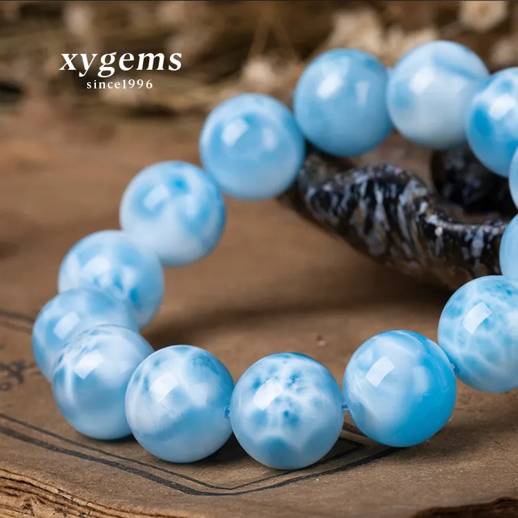 Natural 12MM Brilliant Faceted Round Beads Strand Larimar